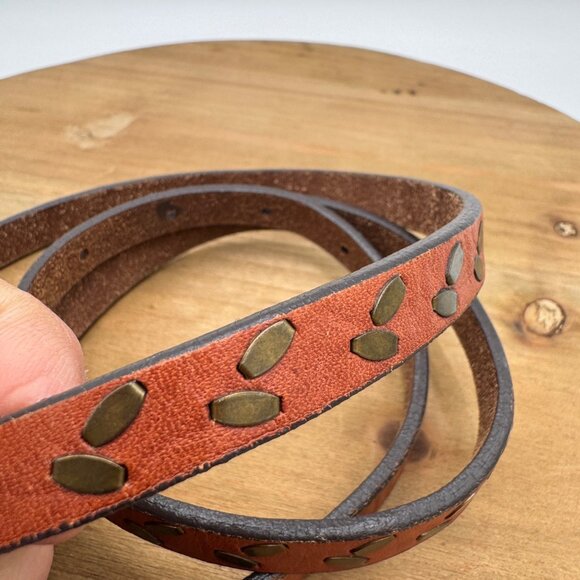 American Eagle Brown Leather Belt With Brass Stud Details & Buckle - Picture 4 of 10